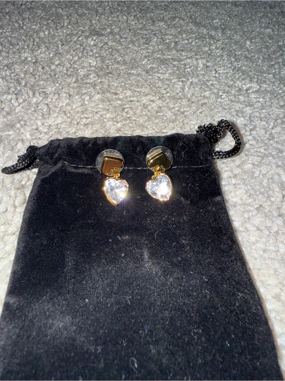 Kate Spade Gold Heart Crystal Drop Earrings